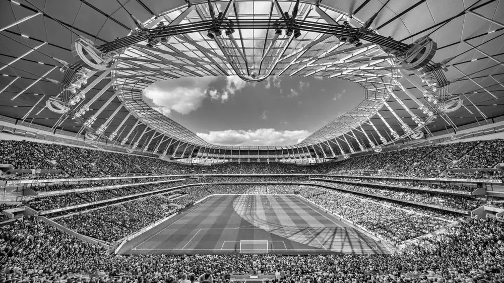 Large football stadium full on match day